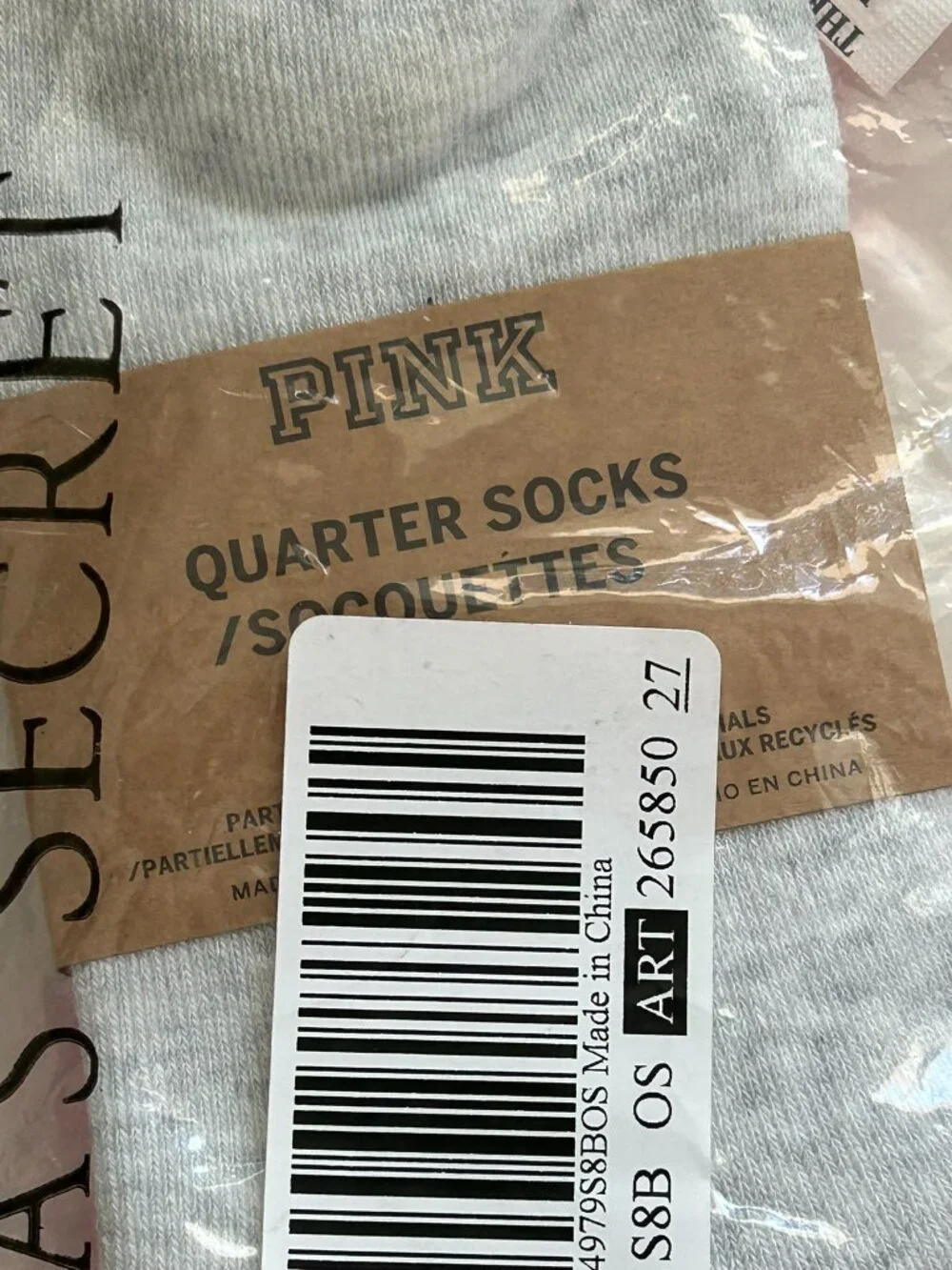 Victoria’s Secret PINK 2-Pack Quarter Crew Socks Neon Pink Heather Grey (OS) NWT